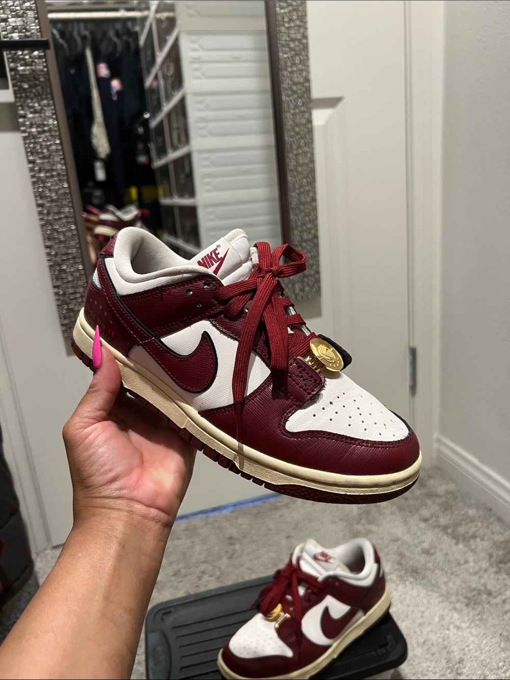 Nike Dunk Low Burgundy and White Leather Sneakers Women Sz 6.5
